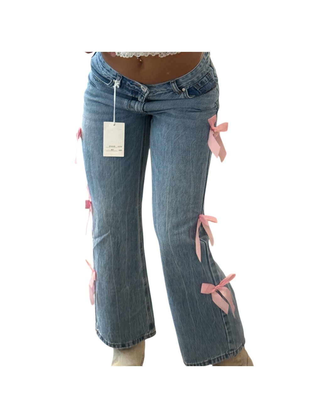 Disclosure Wide Leg Low-Rise Bow Tie Jeans NWT